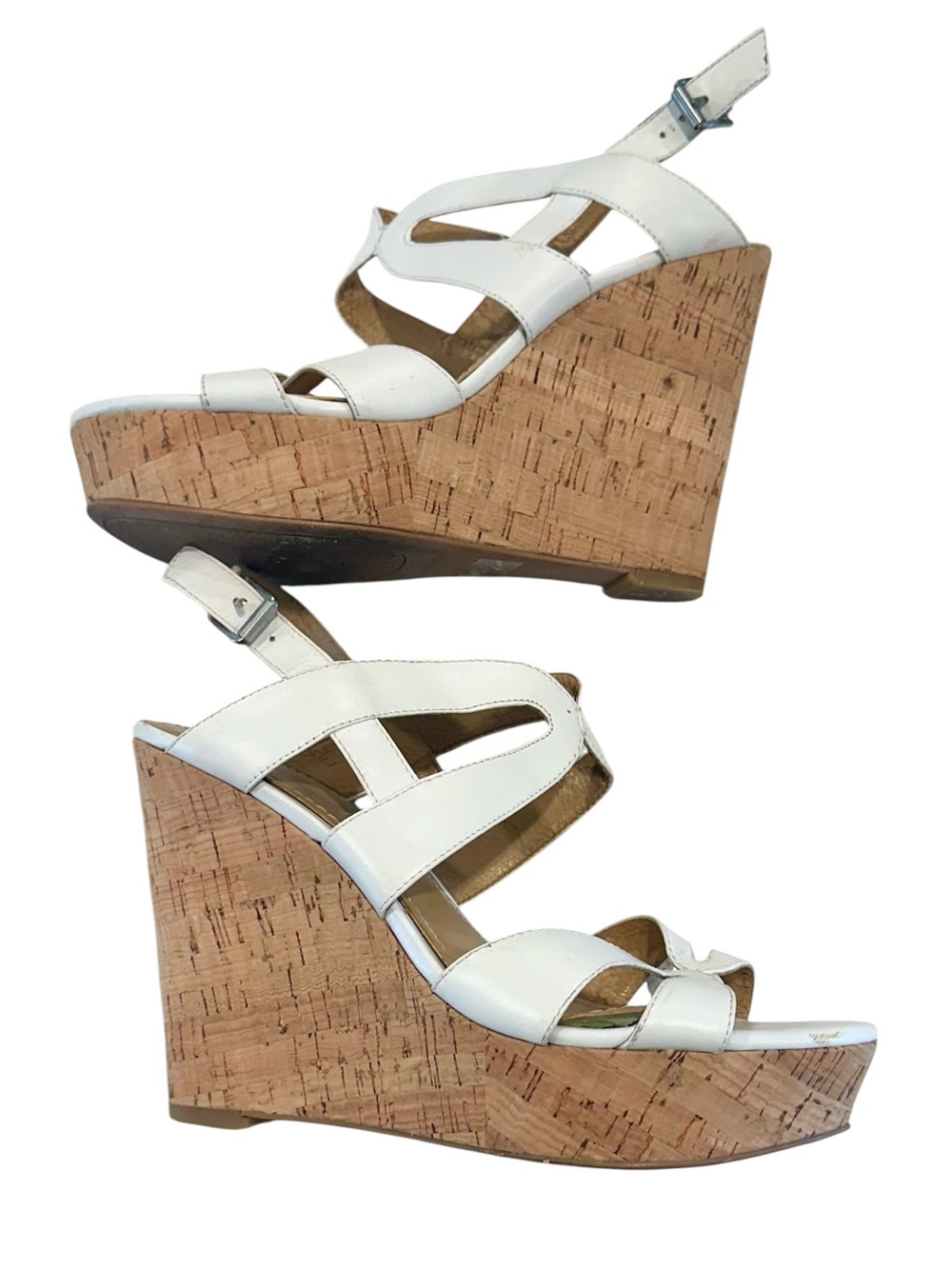 Nine West Ivory Strappy Cork Wedge Sandals - Size: 8 - Picture 10 of 11